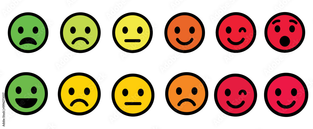 Fototapeta premium Set of emoticons representing different emotions and feelings, from sad to happy, used for feedback and surveys