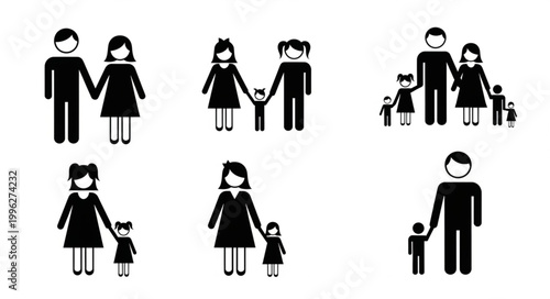 Diverse Family Unit Icons Representing Different Generations.