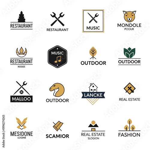 Collection of Diverse Logo Designs for Various Businesses and Concepts.