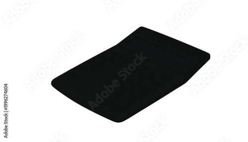 Calculator sits flat on a clean white surface to represent financial analysis and simple accounting.