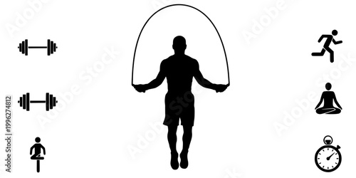Boxer Jumping Rope Silhouette Vector - Cardio Fitness Training Icon