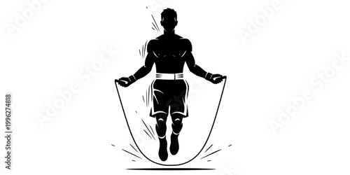 Boxer Jumping Rope Silhouette Vector - Cardio Fitness Training Icon