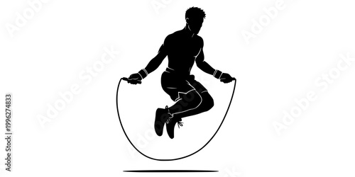Boxer Jumping Rope Silhouette Vector - Cardio Fitness Training Icon