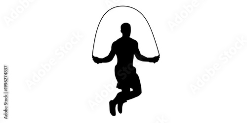 Boxer Jumping Rope Silhouette Vector - Cardio Fitness Training Icon