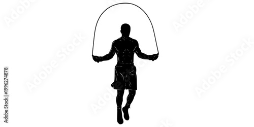 Boxer Jumping Rope Silhouette Vector - Cardio Fitness Training Icon