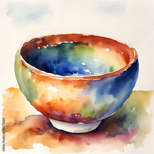 Hand-Thrown Pottery Bowl Watercolor Illustration Isolated on White