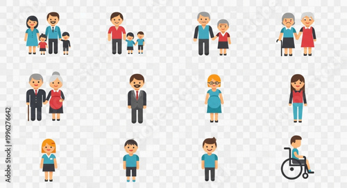 Diverse group of cartoon people representing families and individuals.
