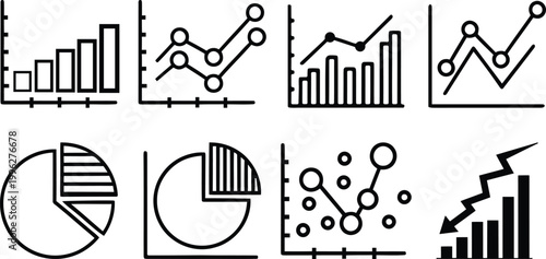 Data visualization icons bar graphs line charts and pie charts silhouette