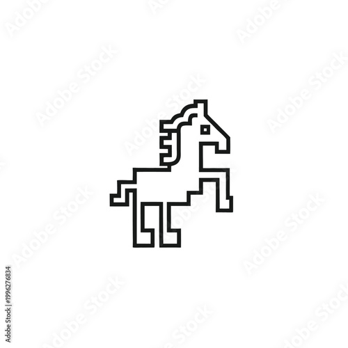 Fotografi Black and White Pixel Art Rearing Horse Silhouette Minimalist Vector Illustratio
