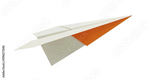 Vector illustration of paper airplane with orange and grey wings on a transparent background