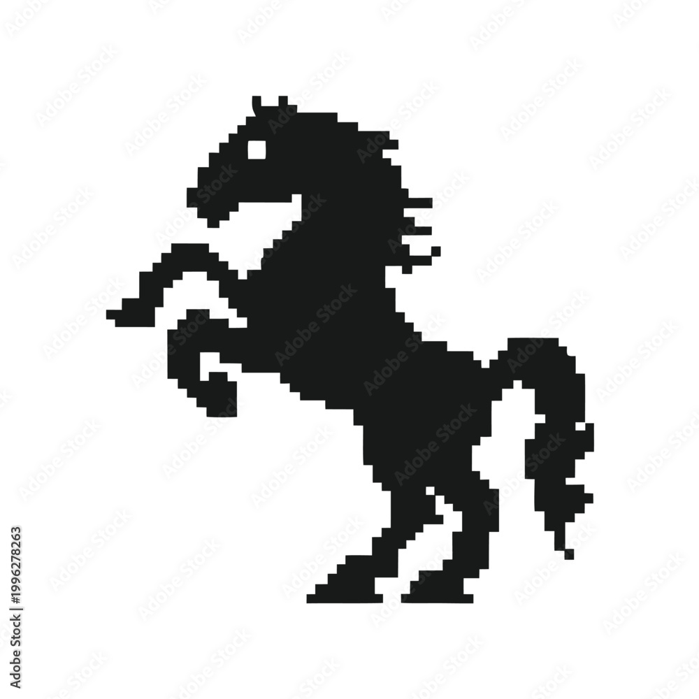 Fototapeta premium Minimal Pixel Art Horse Rearing Silhouette Icon for Web and Mobile Apps