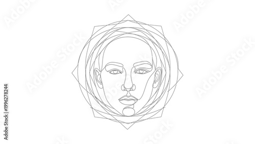 A minimalist line drawing portrait of a woman.