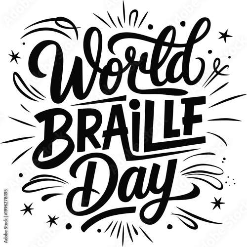 World Braille Day Hand Drawn Typography Lettering Vector Illustration