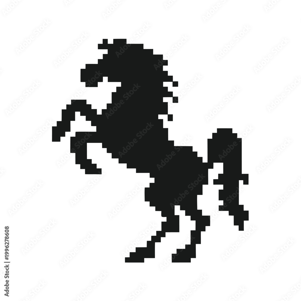 Fototapeta premium Horse Silhouette Rearing Up in Pixelated 8-Bit Style Vector Illustration
