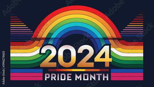 LGBTQ Pride Month 2024, Rainbow Flag, LGBTQ+ Celebration, Diversity Symbol, Vector Graphic