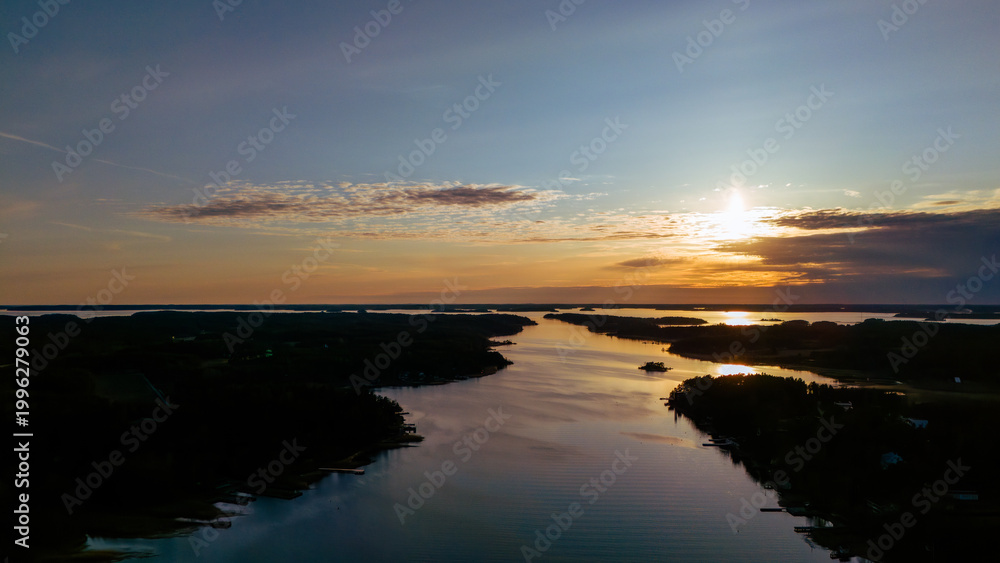 Obraz premium Aerial sunset over Turku Archipelago (Saaristomeri) at Golden Hour - Finland