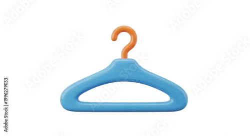 Vector illustration of 3d render of a blue plastic clothes hanger with an orange hook on a transparent background