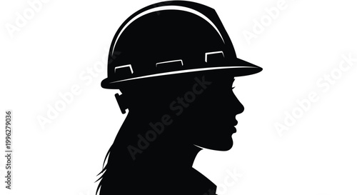 A black silhouette of a woman wearing a construction helmet silhouette
