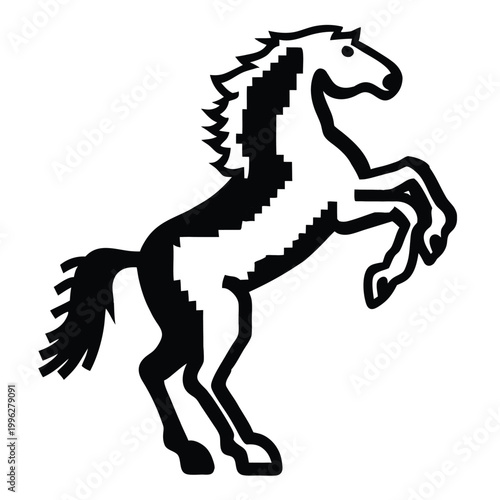 Fotografie Simplistic Pixel Art Stallion Rearing Up Silhouette Vector Graphic