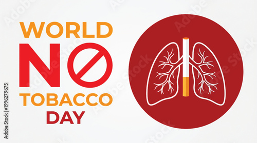 Slika na platnu Minimalist red icon with human lungs and cigarette for World No Tobacco Day on white background symbolizing the direct impact of smoking on respiratory organ health
