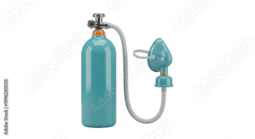 Vector illustration of medical oxygen cylinder with breathing mask on a transparent background