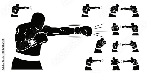 Heavyweight Boxer Throwing Straight Jab Silhouette Vector