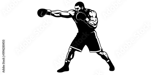 Heavyweight Boxer Throwing Straight Jab Silhouette Vector