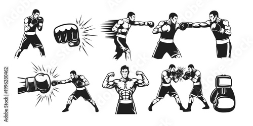 Heavyweight Boxer Throwing Straight Jab Silhouette Vector