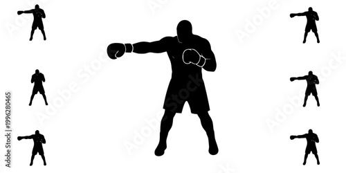 Heavyweight Boxer Throwing Straight Jab Silhouette Vector
