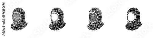 Sketch chainmail coif icon design set
