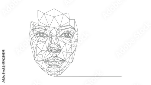 Geometric polygonal face line art illustration.