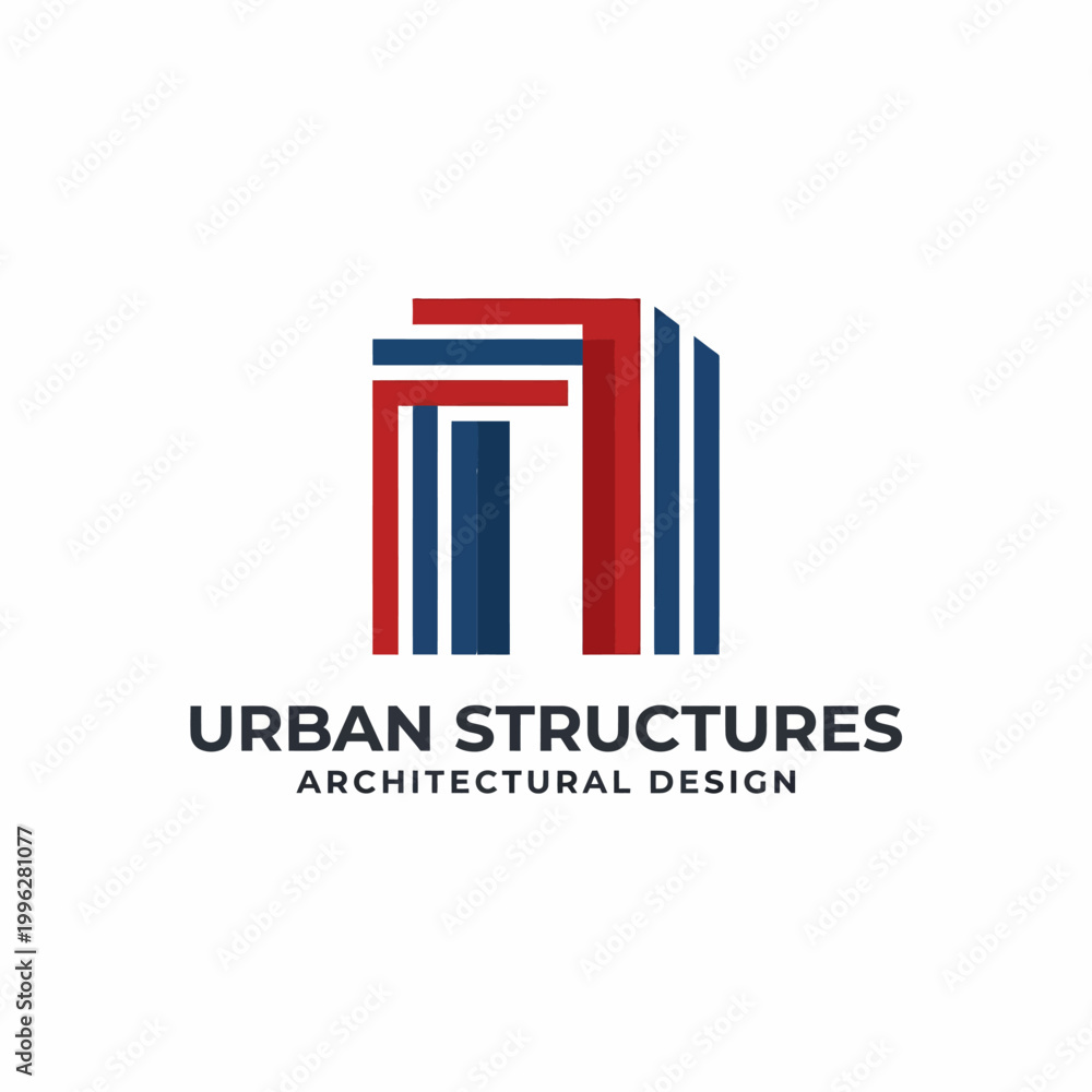 Fototapeta premium This minimalist logo features geometric shapes and bold colors, representing urban architecture and design, showcasing professionalism and creativity in the field of architecture.
