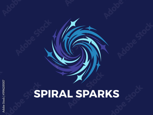 This logo features swirling blue and purple sparks, representing creativity and energy, suitable for various businesses seeking a vibrant and dynamic visual identity.