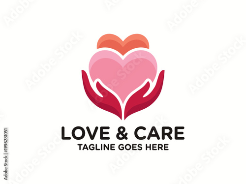 A warm and inviting logo illustrating hands supporting a heart, signifying love and care, perfect for healthcare or charity organizations promoting compassion.