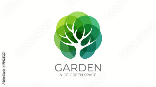 An elegant logo design representing a tree formed by overlapping shapes, symbolizing a connection to nature and sustainability, ideal for green initiatives.