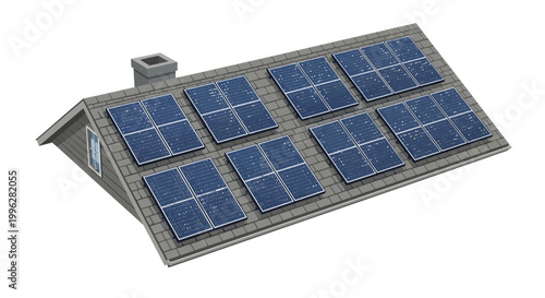 Solar panels on a house roof for renewable energy