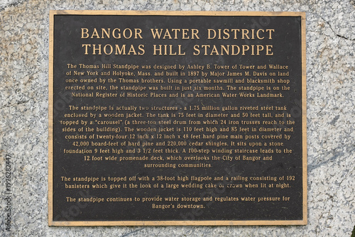 Thomas Hill Standpipe water district informational sign in Bangor, Maine