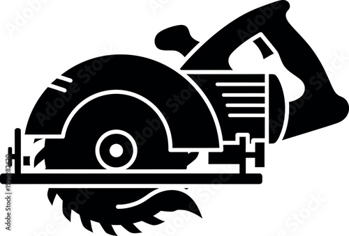 Electric circular saw icon, professional woodworking power tool symbol