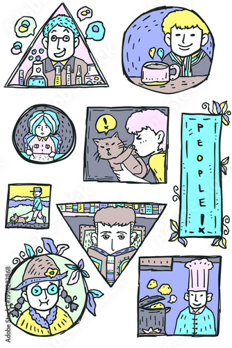 People-living-lifestyle-doodle-color-illustration