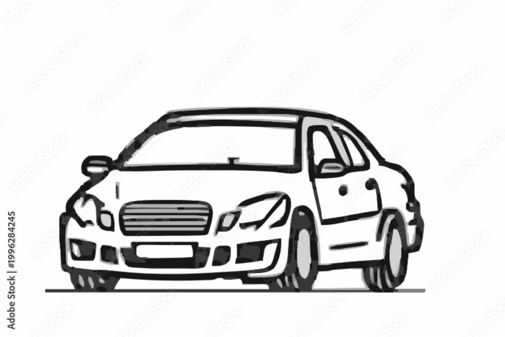 Obraz premium A black and white line art illustration of a car on transparent background