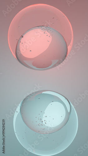 Floating Coral Red and Aquamarine Glass Spheres