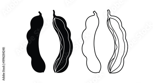Photos Four carob pods displayed in varying styles a black silhouette