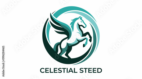 Striking logo featuring a majestic celestial steed, combining elements of mythology and artistry, ideal for brands wanting to convey strength and elegance.