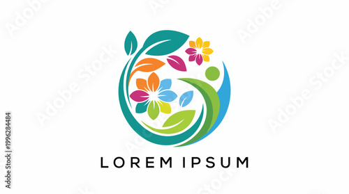 Bild auf Leinwand A fresh logo design combining elements of nature with vibrant flowers and a figure, symbolizing health, wellness, and a connection to the environment in a modern way