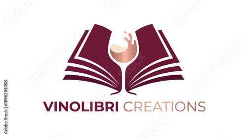 A logo design featuring an open book with a wine glass, conveying the luxury of wine and literature, perfect for brands in the wine or publishing industries.