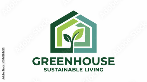 An artistic logo of a greenhouse featuring green plants, emphasizing sustainable living concepts and environmental awareness through creative branding and design elements.