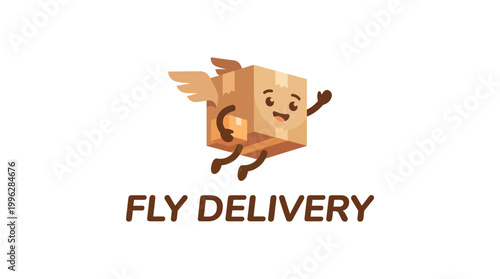 Bild auf Leinwand A whimsical, smiling delivery box with wings embodies the idea of fast and friendly service, perfect for a logistics or courier brand's identity
