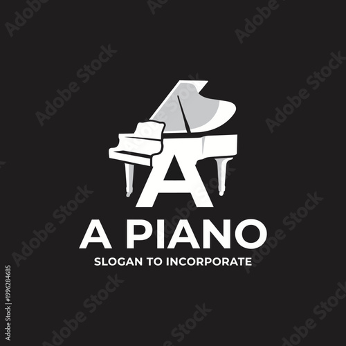 This sophisticated logo features two grand pianos artistically arranged around a prominent letter, representing the elegance and beauty of music in a creative format.