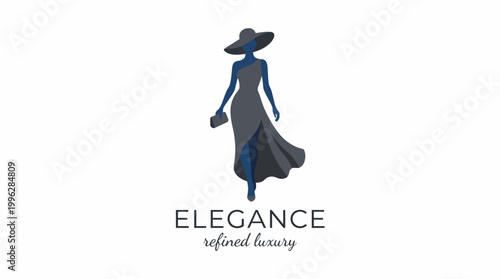 This sophisticated fashion logo depicts a stylish figure in a graceful pose, embodying elegance and luxury, perfect for brands in high-end fashion or lifestyle products.
