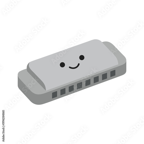 Bild auf Leinwand Cute Cartoon Harmonica Character with Happy Face.
